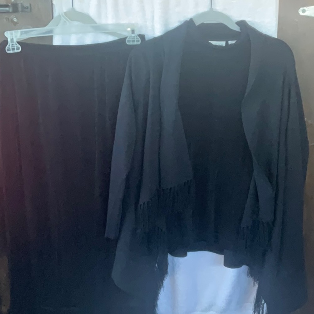 Chico’s Black Lightweight 3 Piece Cardigan Duo with a Maxi Skirt; S/M